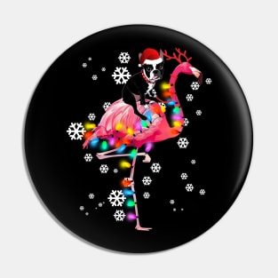 Boston Terrier riding Flamingo Christmas Pin