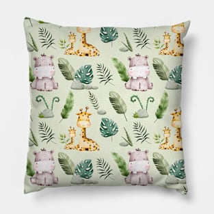 Hippos and Giraffes Playful Safari Squad Adventures Pillow