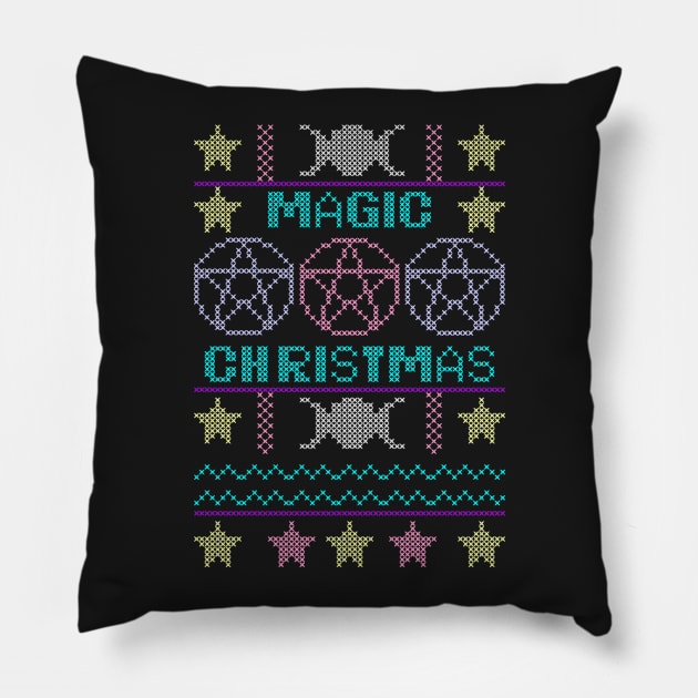 Ugly sweater Magic Christmas Pillow by Pendientera