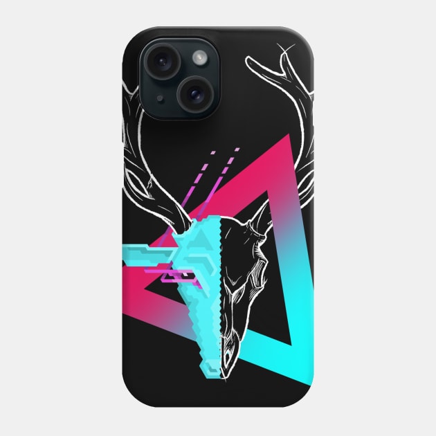 New Retro Wave Stag Skull Pixelart Phone Case by ExplosiveBarrel