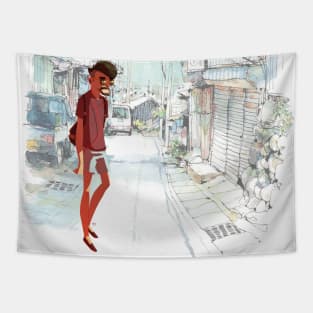 Cool guy with shades crosing road Tapestry