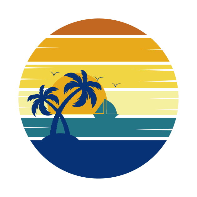 Retro Style Sunset Beach Palm Tree by Yus Made