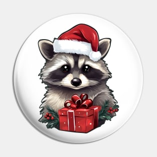 Merry Christmas Raccoon Pin