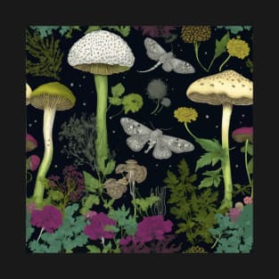 Mystery Night Garden with Mushrooms Moths and Hemlock T-Shirt