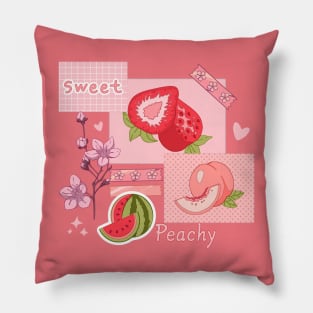 The peachy pink design with  various berries, fruits, and other cute stickers Pillow