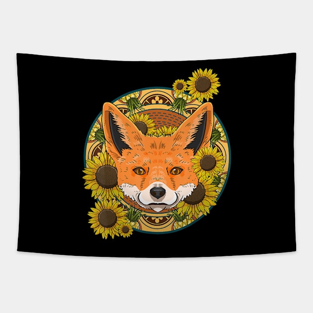 Fox Pineapple Sunflower Funny Animal Fruit Flower Tapestry by JaydeMargulies