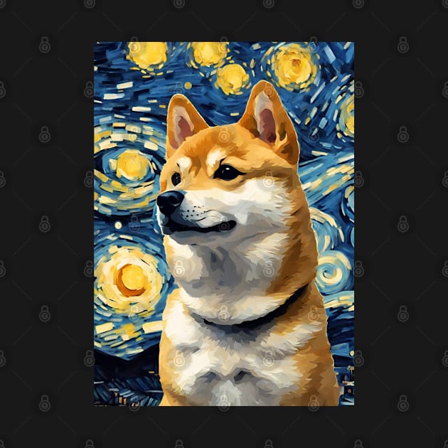 Shiba Inu Dog Breed Painting in a Van Gogh Starry Night Art Style by Art-Jiyuu