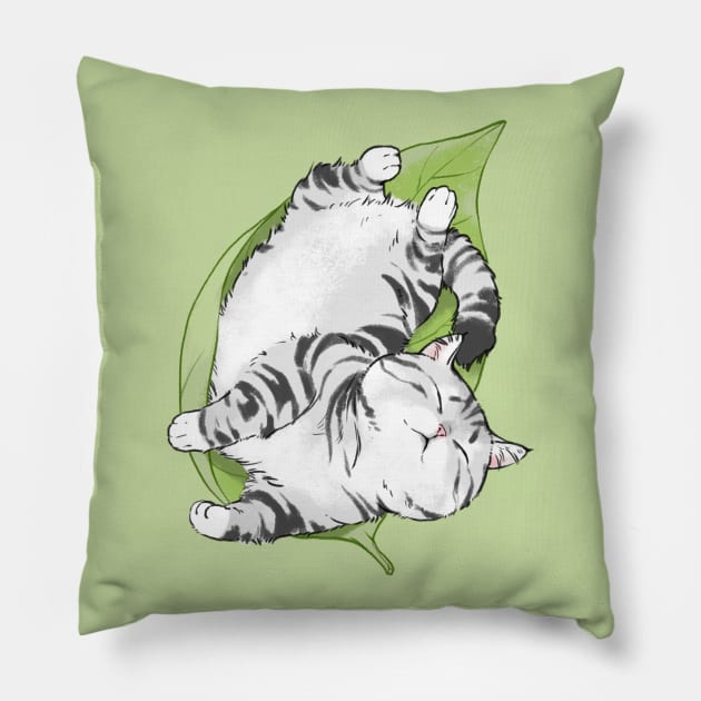 Chi's cat sleep in a leaf Pillow by MinranZhang