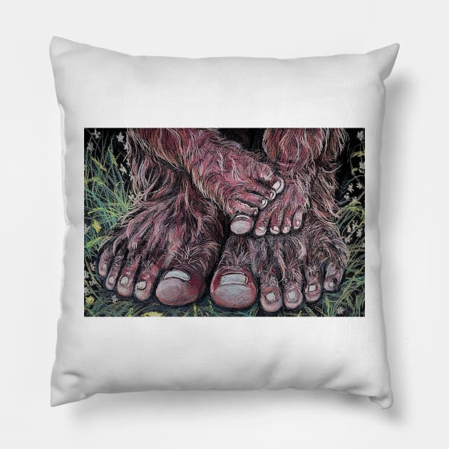 Bigfoot Littlefoot, Bigfeet, Littlefeet Pillow by SandiaOFC