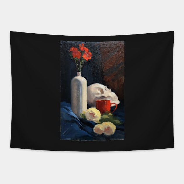 Still Life with Skull ~ oil painting Tapestry by rozmcq