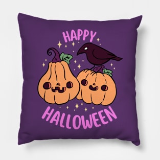 Happy halloween a Cute pumpkin friend with a crow Pillow