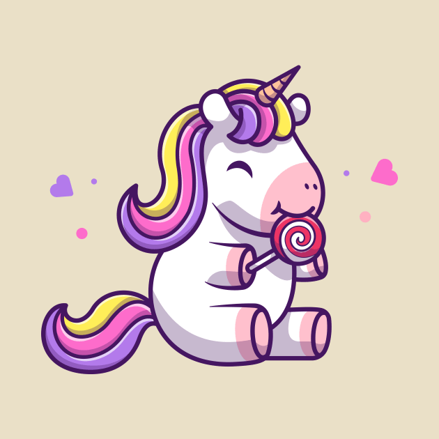 Cute Unicorn Eating Lollipop Cartoon (2) by Catalyst Labs