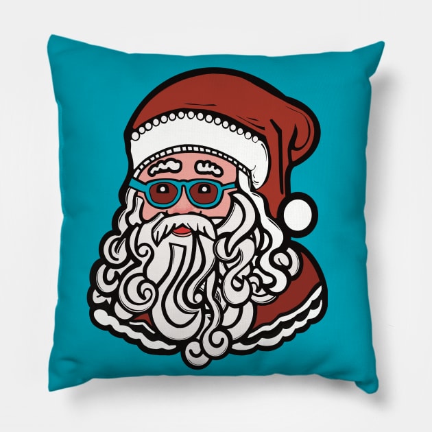 Santa wearing blue shades - blue backgound Pillow by FlippinTurtles