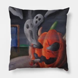 Pumpkin Breathing Out Ghosts Pillow