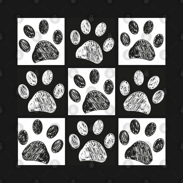 Black and white square with doodle paw print by GULSENGUNEL