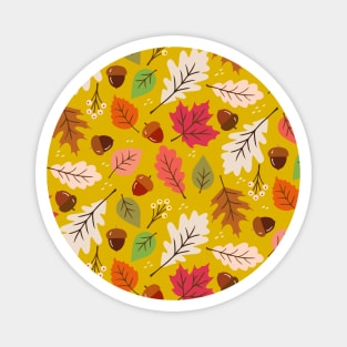 Fall leaves and acorns on yellow Magnet