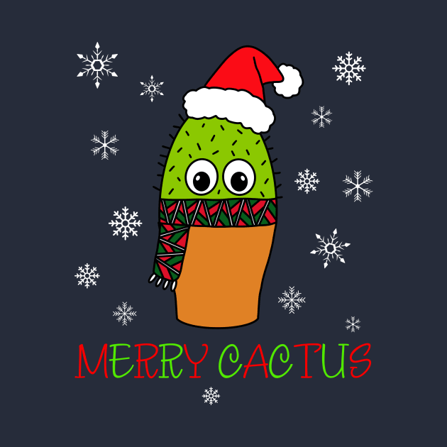 Merry Cactus - Cute Cactus With Christmas Scarf by DreamCactus