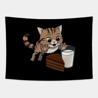 Siberian Cat excited to have Chocolate Cake with Milk Tapestry