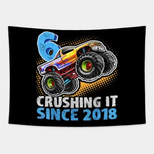 Monster Truck 6 Year Old Boys 6th Birthday Party Born 2018 Tapestry