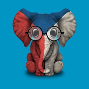 Baby Elephant with Glasses and Czech Flag T-Shirt