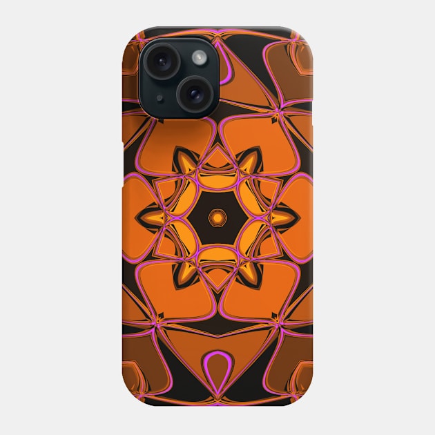 Cartoon Mandala Flower Orange Pink and Black Phone Case by WormholeOrbital