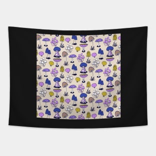 Groovy Weirdcore Mushrooms in purple and blue Tapestry