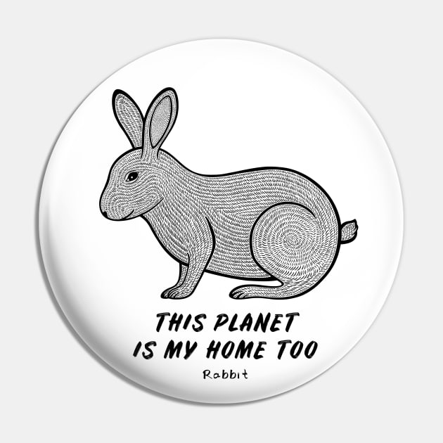 Rabbit - This Planet Is My Home Too - animal ink art on white Pin by Green Paladin