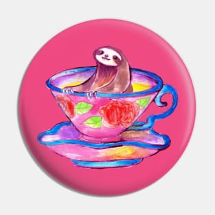 Watercolor Teacup Sloth Pin