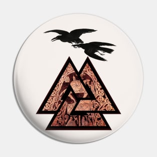 VALKNUT VIKING SYMBOL,ODIN HORSEBACK AND TWO RAVENS FLYING Pin