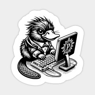 Punk Rock Oddcore Goth Platypus on Computer Vintage Style Magnet