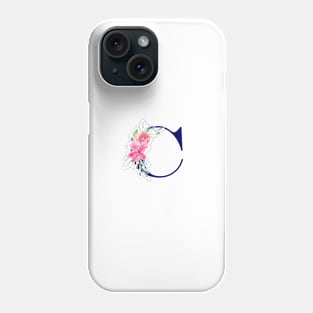 Watercolor Floral Letter C in Navy Phone Case