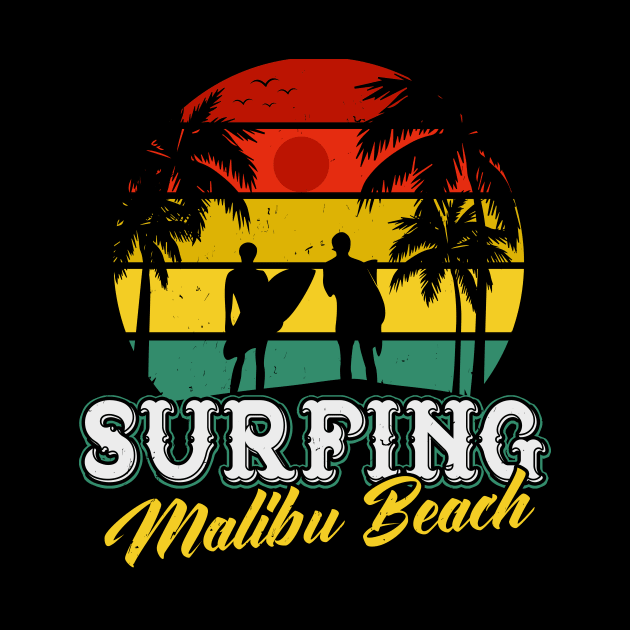 Surfing Malibu Beach Vacation Retro Surfer by Foxxy Merch