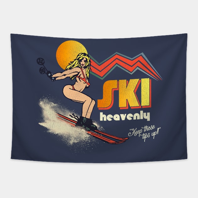 Ski Heavenly 70s/80s Retro Souvenir Style Skiing Tapestry by darklordpug