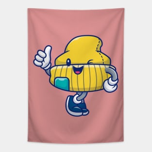 Cute Beanie Hat with thumbs up Tapestry