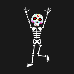 Skeleton with Catrina skull red hearts T-Shirt