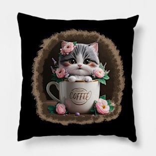 Cute Cat In coffee cup Pillow