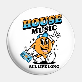 HOUSE MUSIC  - Retro Mascot All Life Long (black/orange/blue) Pin