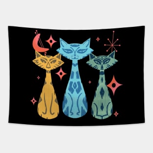 Colorful Funny Tiki Kitty Cats with Mid-Century Modern Vintage Vibe Tapestry