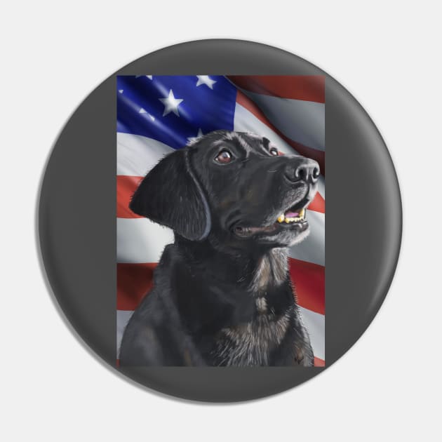 Patriotic American Flag and Black Labrador Dog Lover Art Pin by abbottcartoons