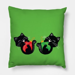 Two little black Christmas cats Pillow