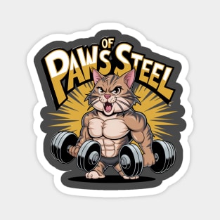 Paws of Steel - Funny Gym Cat Lifting Weights Workout Tee Magnet