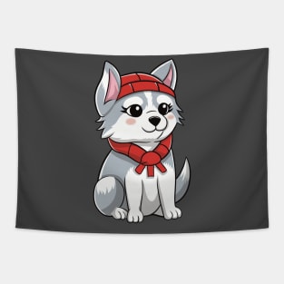 Cute Little Husky, Puppy Tapestry