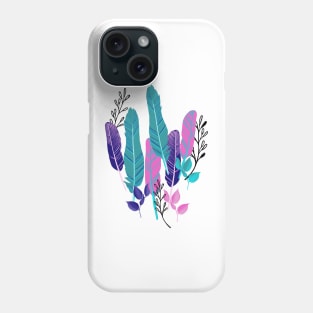 Colorful abstract hand drawn feathers and branches Phone Case