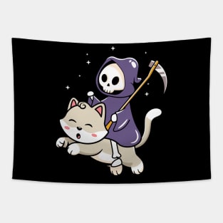 Grim Reaper Riding on a Cat Tapestry