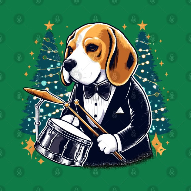 Beagle Playing Drums Christmas by Graceful Designs