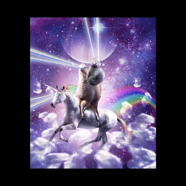 Laser Eyes Space Cat On Llama Unicorn - Rainbow by Random Galaxy