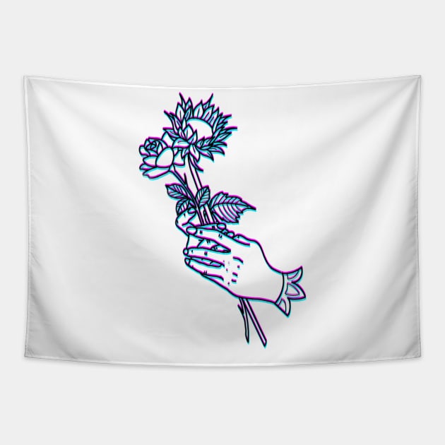 Trippy Hands Rose/Sunflower Tapestry by HAPHEART.COM