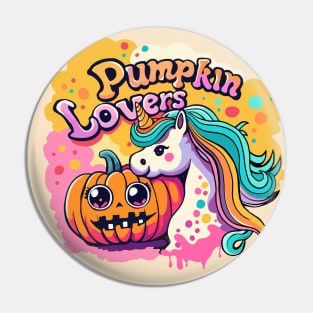 Unicorn and Halloween Pumpkin Autumn Leaves Pin