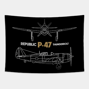 P-47 Thunderbolt Fighter Plane Blueprint Tapestry