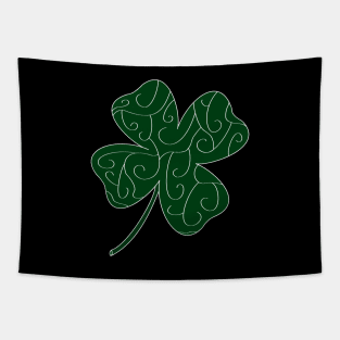 White Swirl Pattern Four Leaf Clover (Black) Tapestry